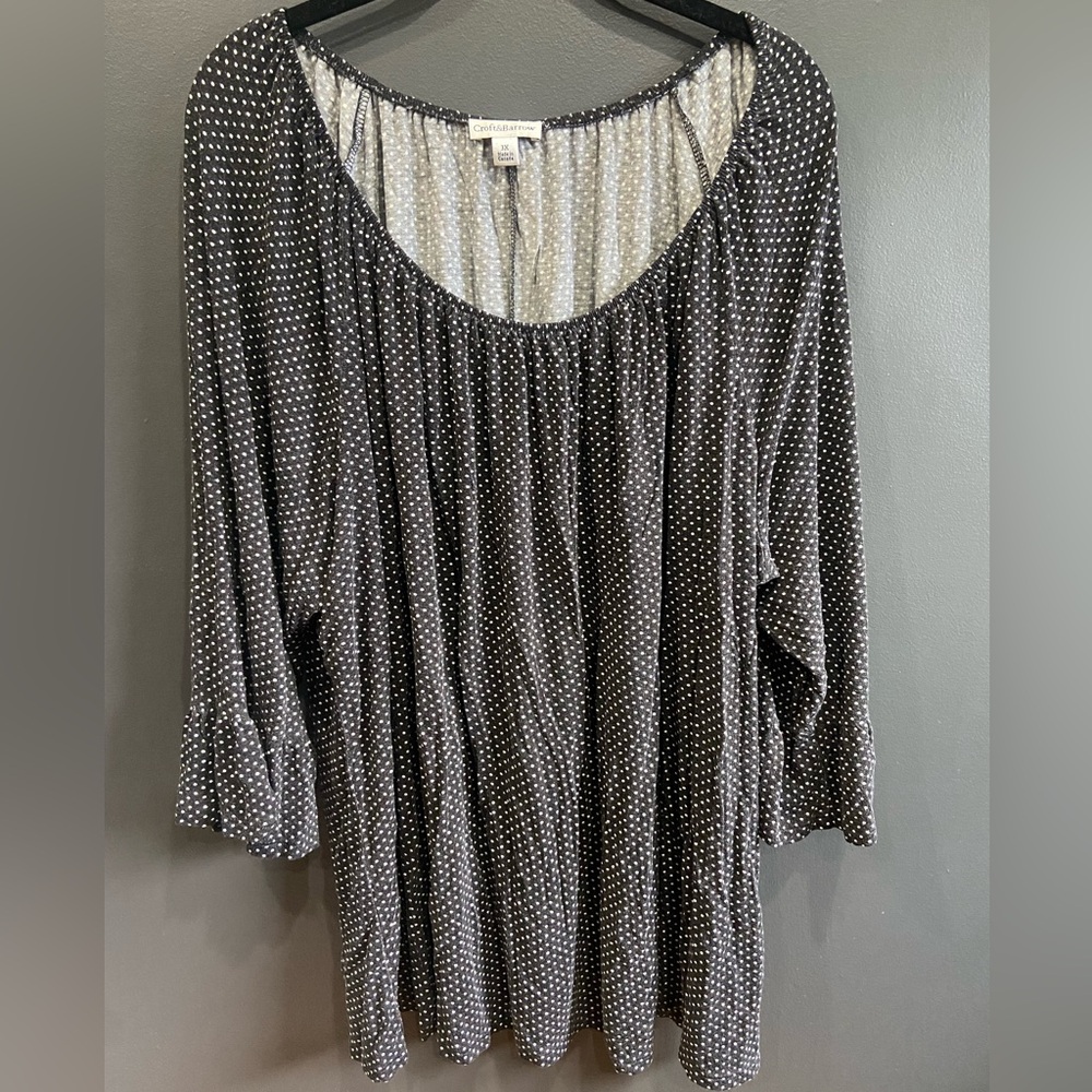 Croft & Barrow Plus Size Black and White Dotted Blouse